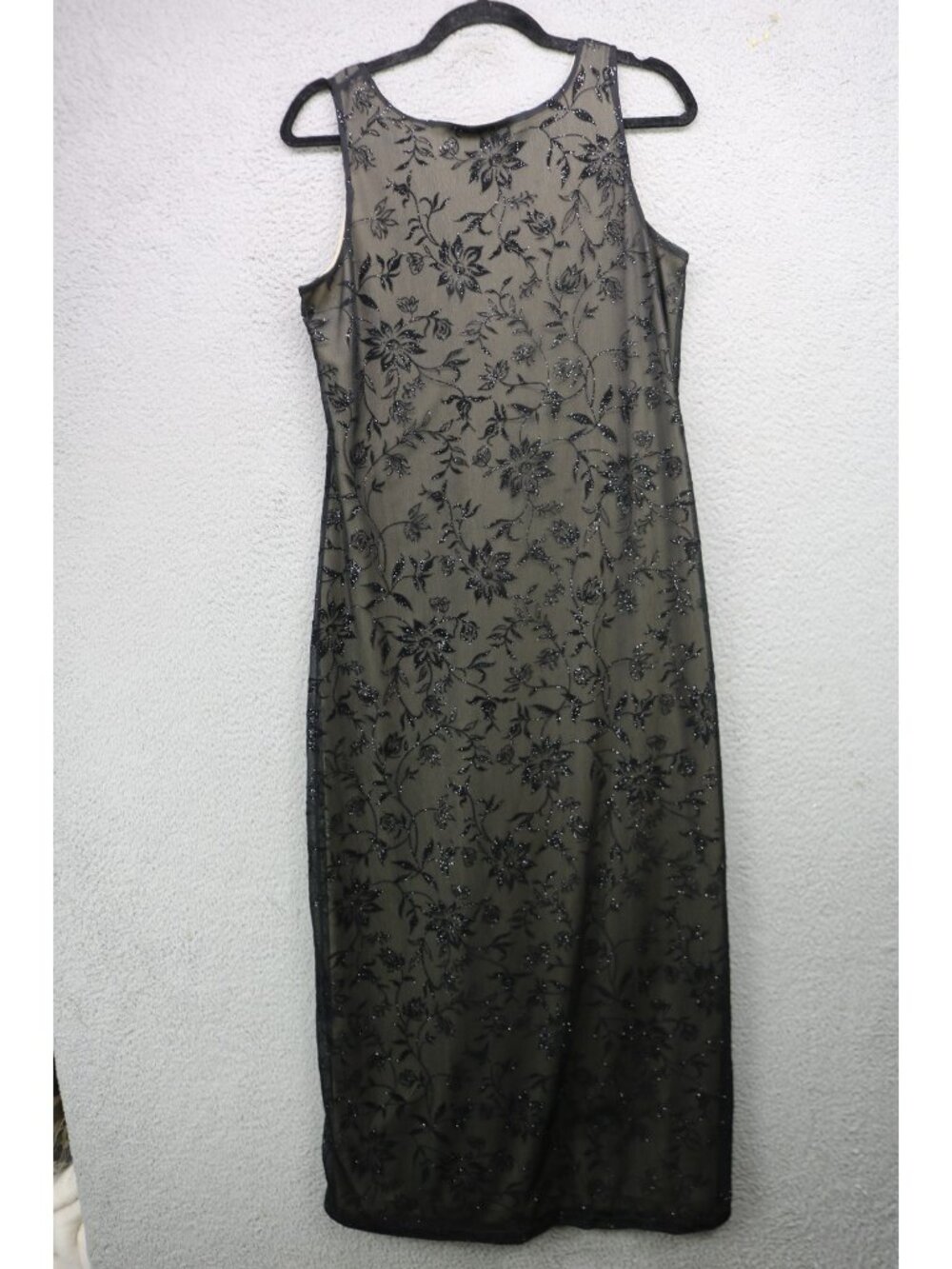 Sleeveless Black Mesh Sheer Floral Sparkle Dress-Size 10-Whimsigoth-Goth-Witchy